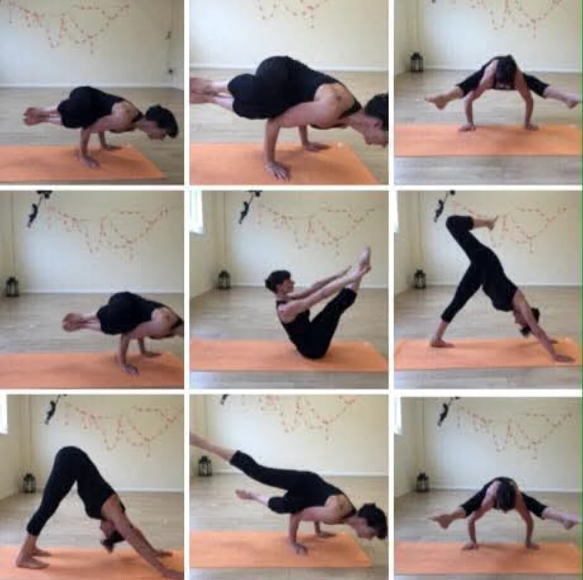 Jayne demonstrating a range of balance, strength and mobility movements on a mat