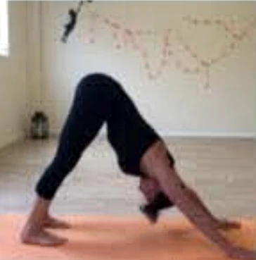 Jayne in a downward-facing movement position